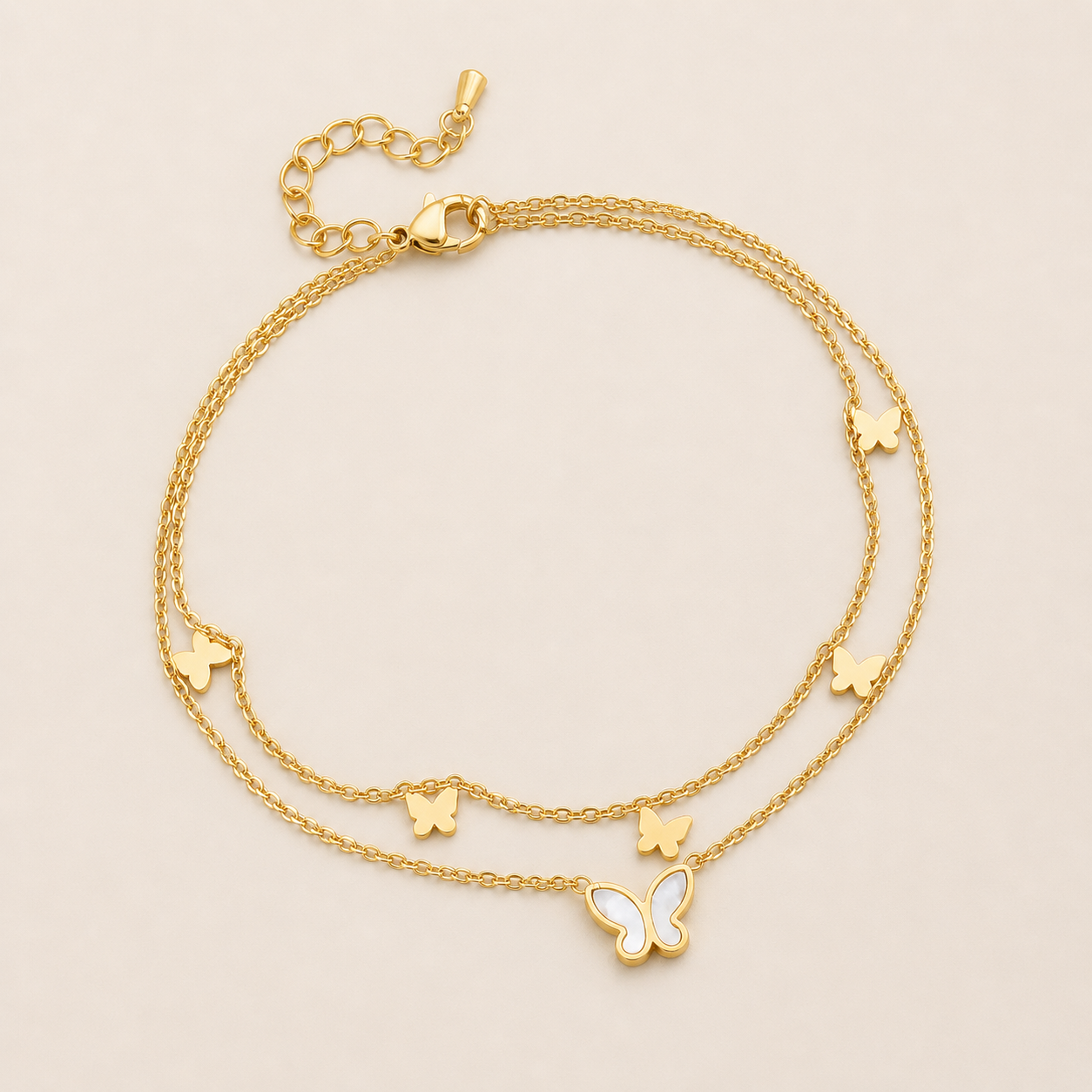 Layered Butterfly Charm Anklet
