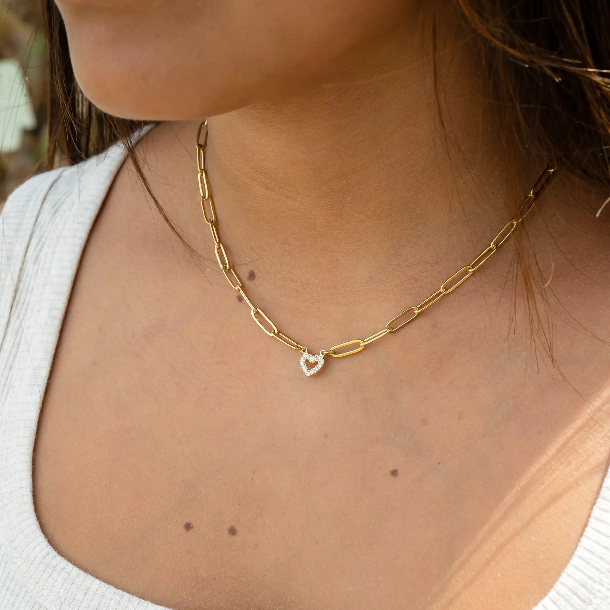 Dinty Heart Link Necklace