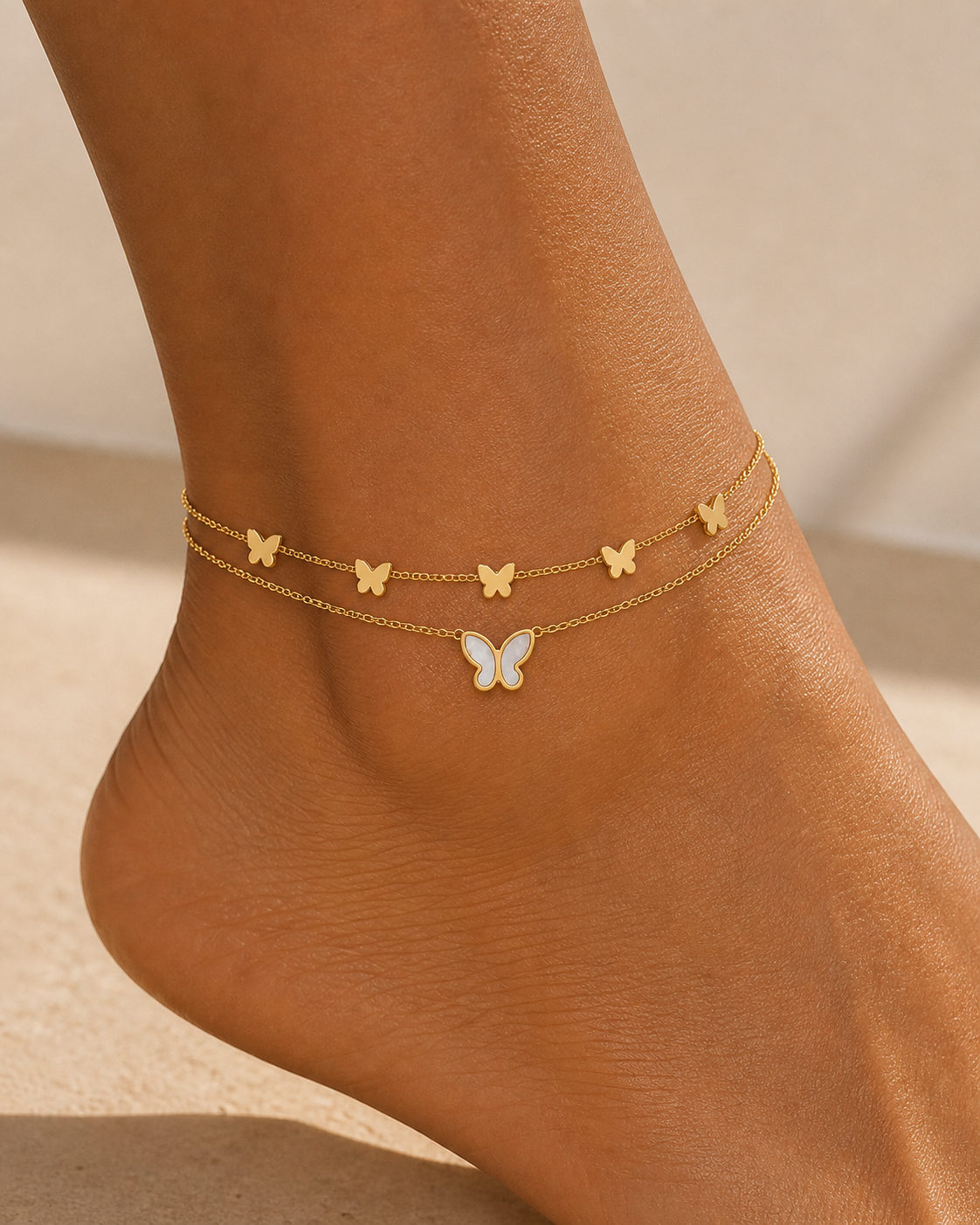 Layered Butterfly Charm Anklet